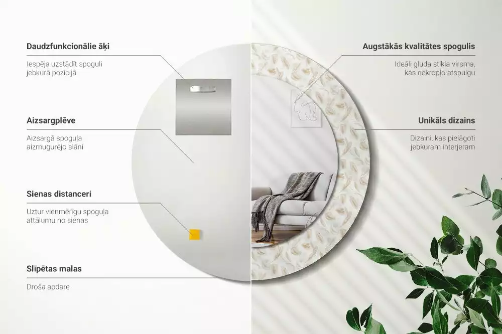 Kerek dísztükör Madártollak