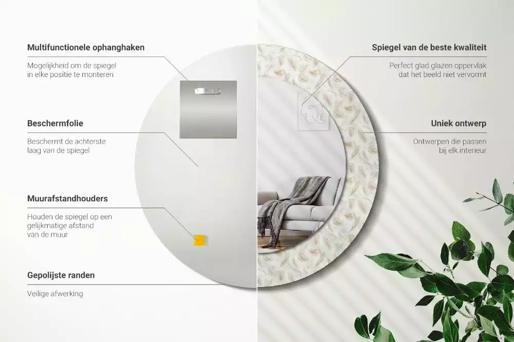 Kerek dísztükör Madártollak