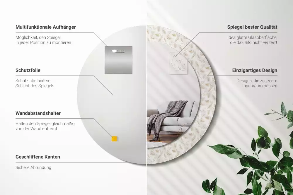 Kerek dísztükör Madártollak