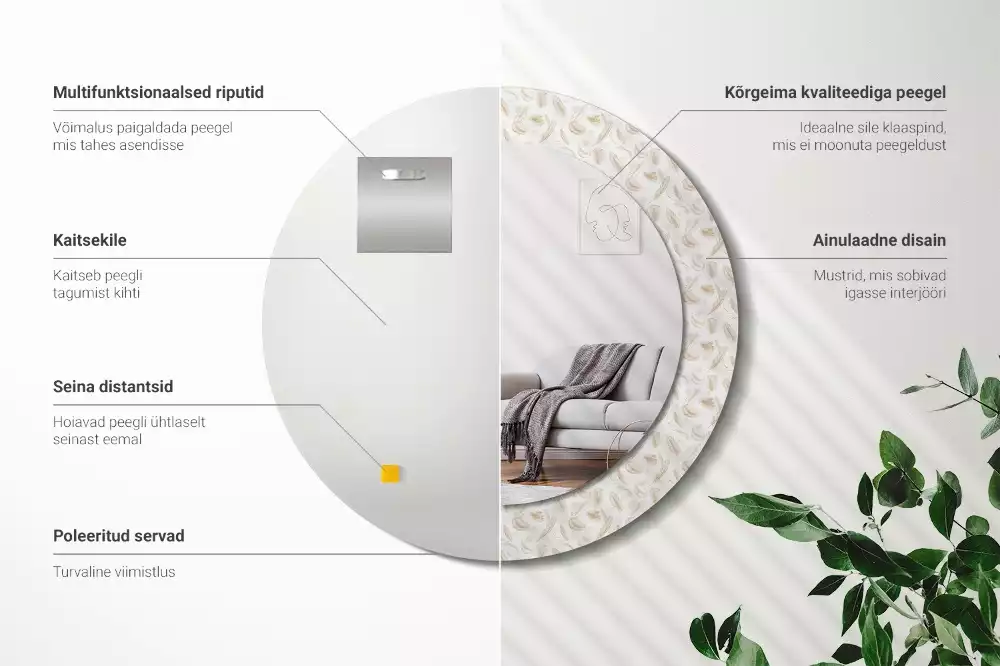 Kerek dísztükör Madártollak