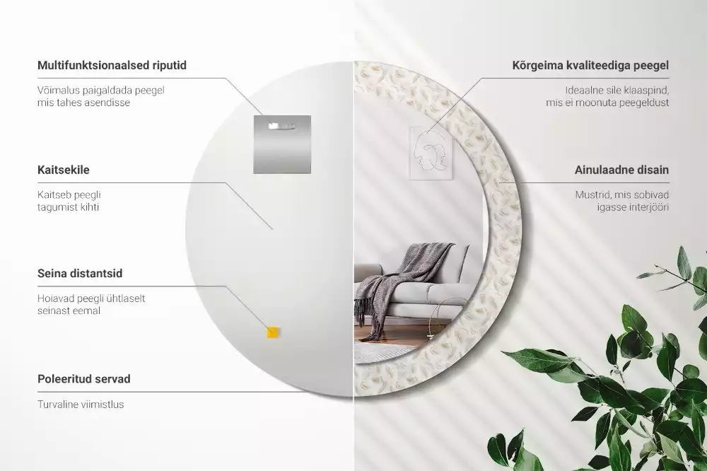 Kerek dísztükör Madártollak