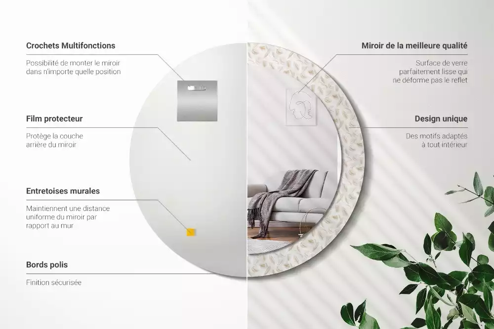 Kerek dísztükör Madártollak