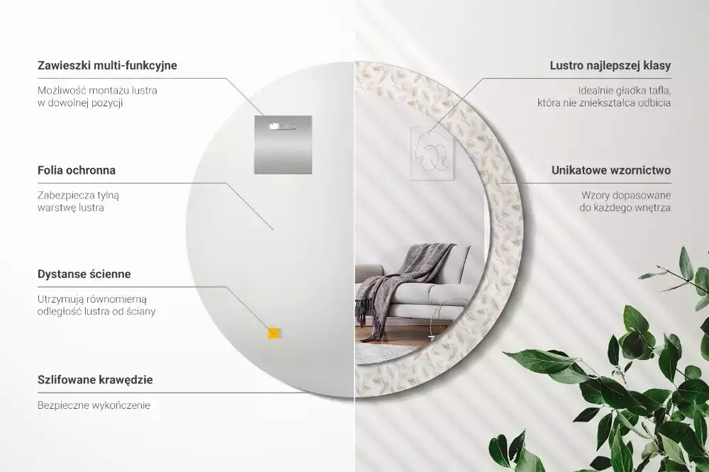 Kerek dísztükör Madártollak