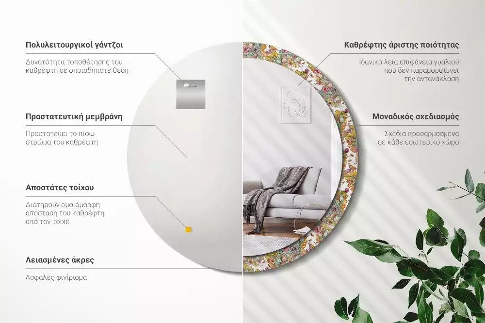 Kerek dísztükör Mesebeli virágok