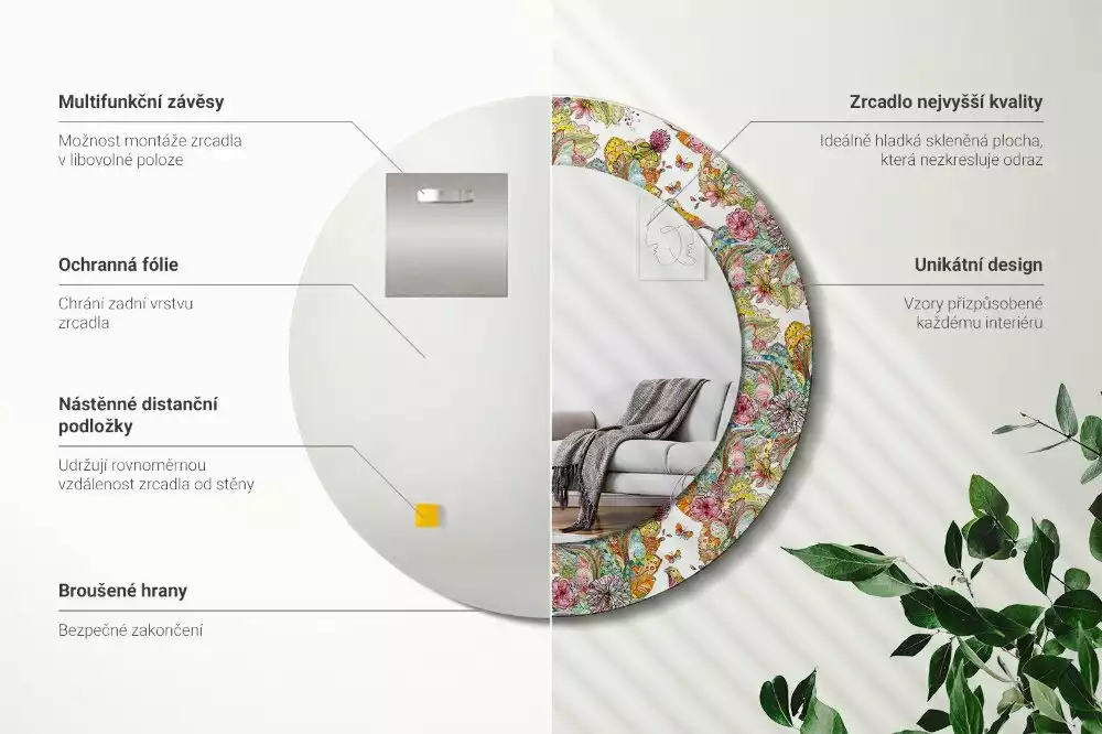 Kerek dísztükör Mesebeli virágok