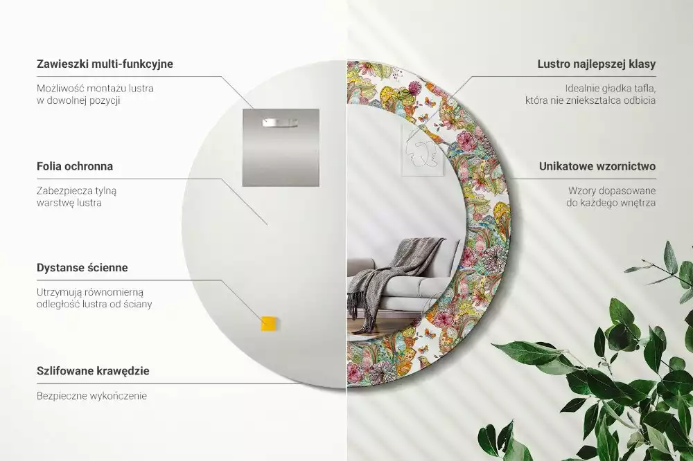 Kerek dísztükör Mesebeli virágok