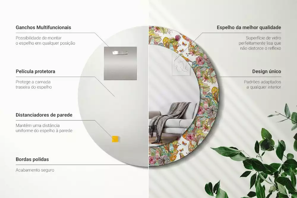 Kerek dísztükör Mesebeli virágok