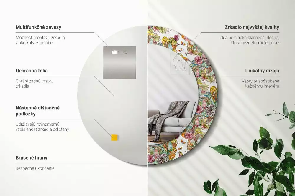 Kerek dísztükör Mesebeli virágok