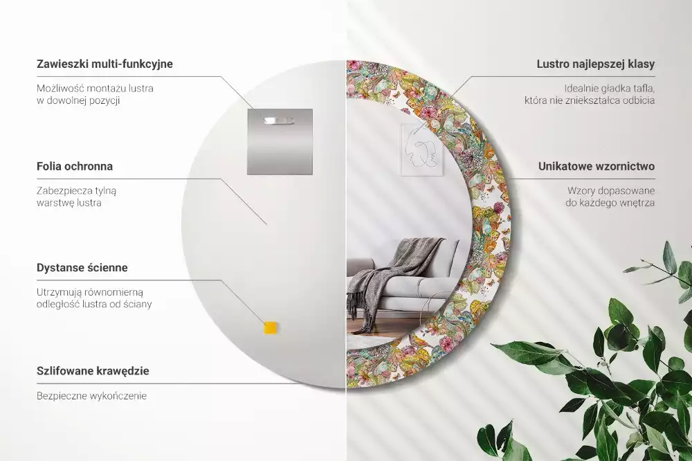 Kerek dísztükör Mesebeli virágok