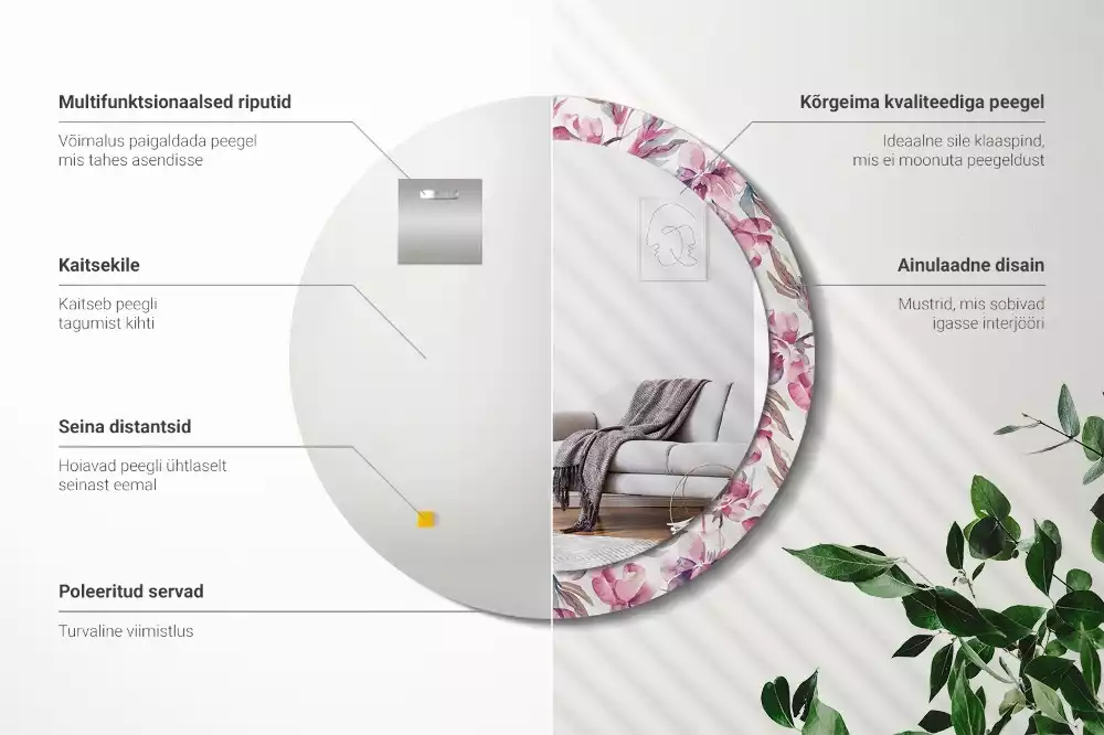 Kerek díszes tükör Pünkösdi rózsa virágai