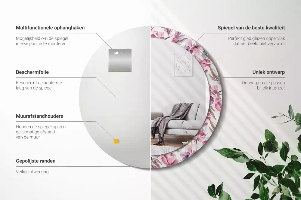 Kerek díszes tükör Pünkösdi rózsa virágai