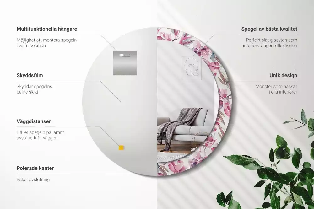 Kerek díszes tükör Pünkösdi rózsa virágai