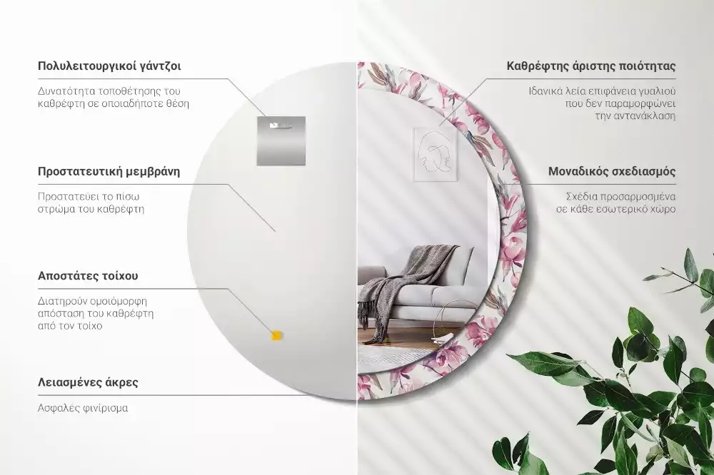 Kerek díszes tükör Pünkösdi rózsa virágai