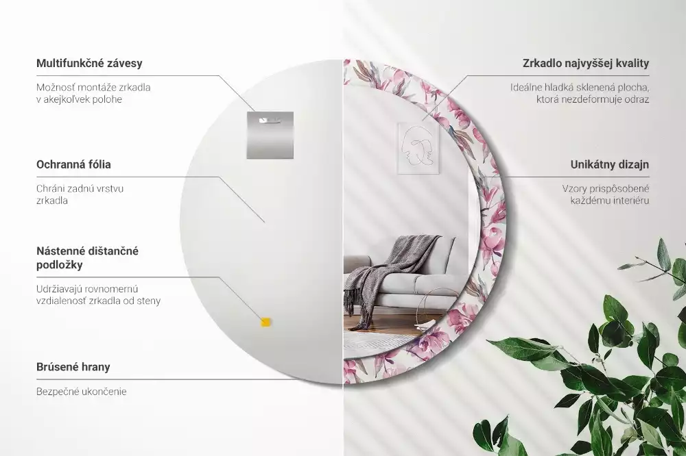 Kerek díszes tükör Pünkösdi rózsa virágai