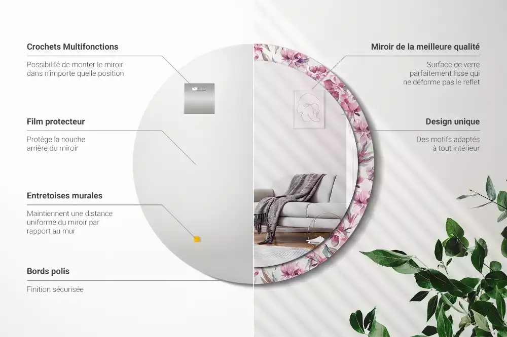 Kerek díszes tükör Pünkösdi rózsa virágai