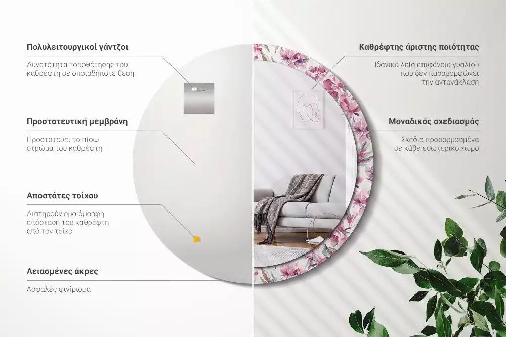 Kerek díszes tükör Pünkösdi rózsa virágai