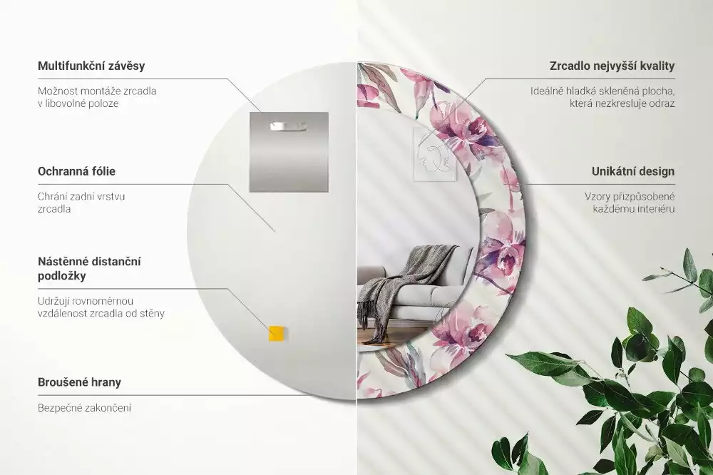 Kerek díszes tükör Pünkösdi rózsa virágai