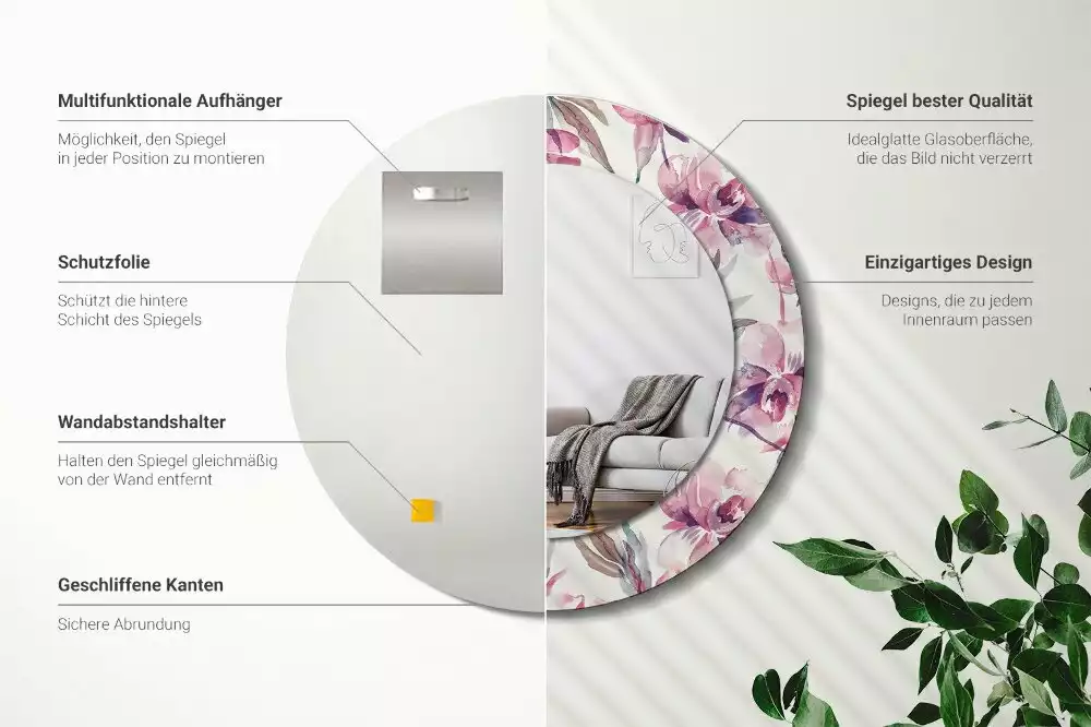 Kerek díszes tükör Pünkösdi rózsa virágai