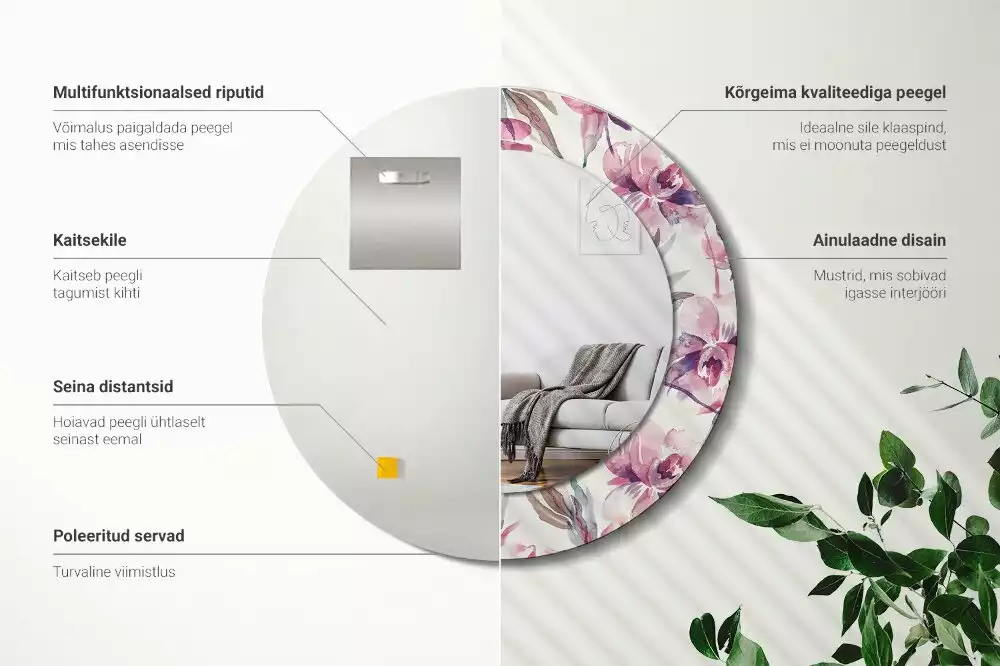 Kerek díszes tükör Pünkösdi rózsa virágai