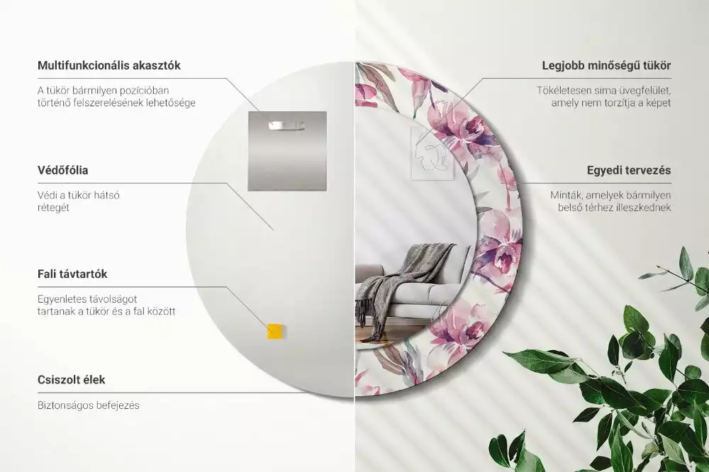 Kerek díszes tükör Pünkösdi rózsa virágai