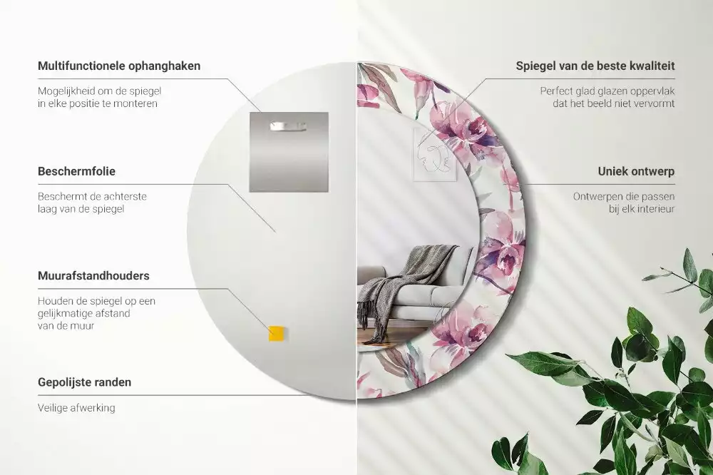 Kerek díszes tükör Pünkösdi rózsa virágai