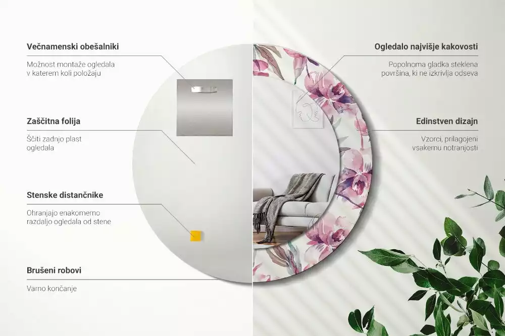 Kerek díszes tükör Pünkösdi rózsa virágai