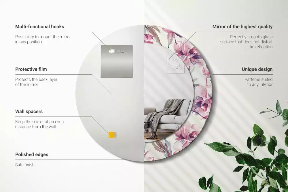 Kerek díszes tükör Pünkösdi rózsa virágai