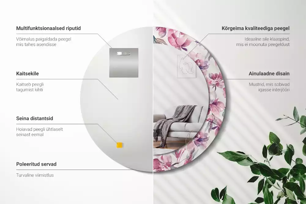 Kerek díszes tükör Pünkösdi rózsa virágai