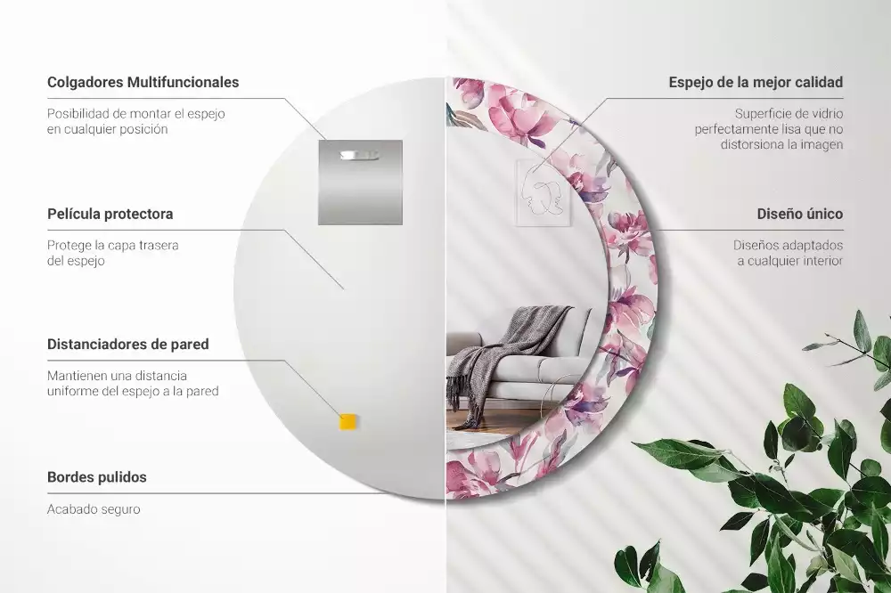 Kerek díszes tükör Pünkösdi rózsa virágai