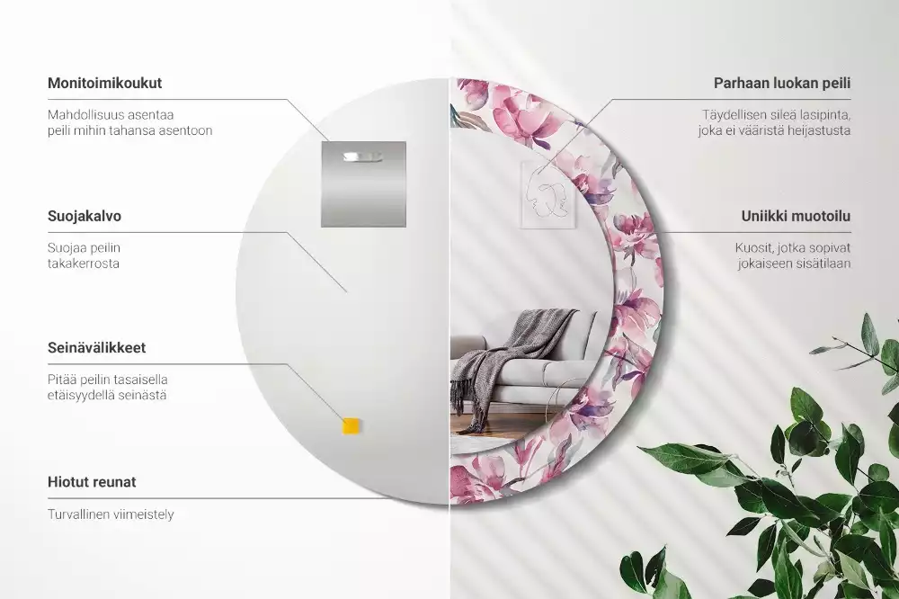 Kerek díszes tükör Pünkösdi rózsa virágai