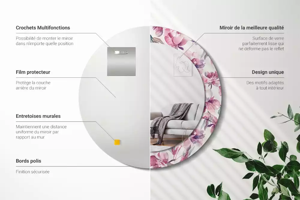 Kerek díszes tükör Pünkösdi rózsa virágai