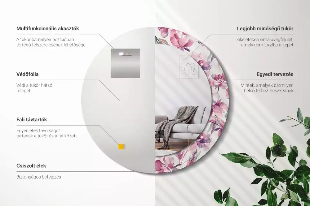 Kerek díszes tükör Pünkösdi rózsa virágai