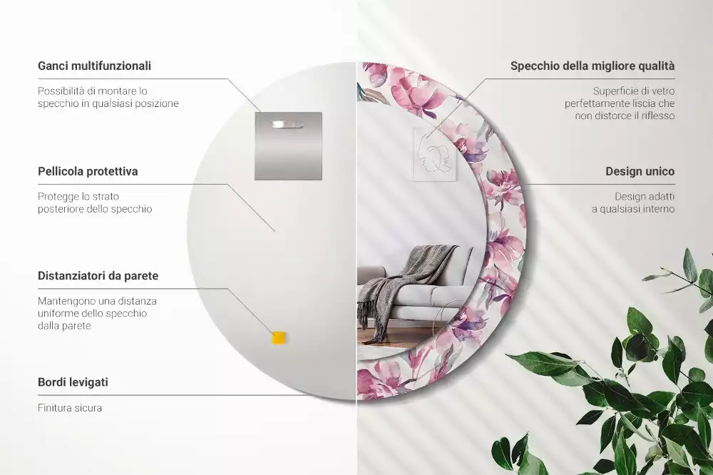 Kerek díszes tükör Pünkösdi rózsa virágai