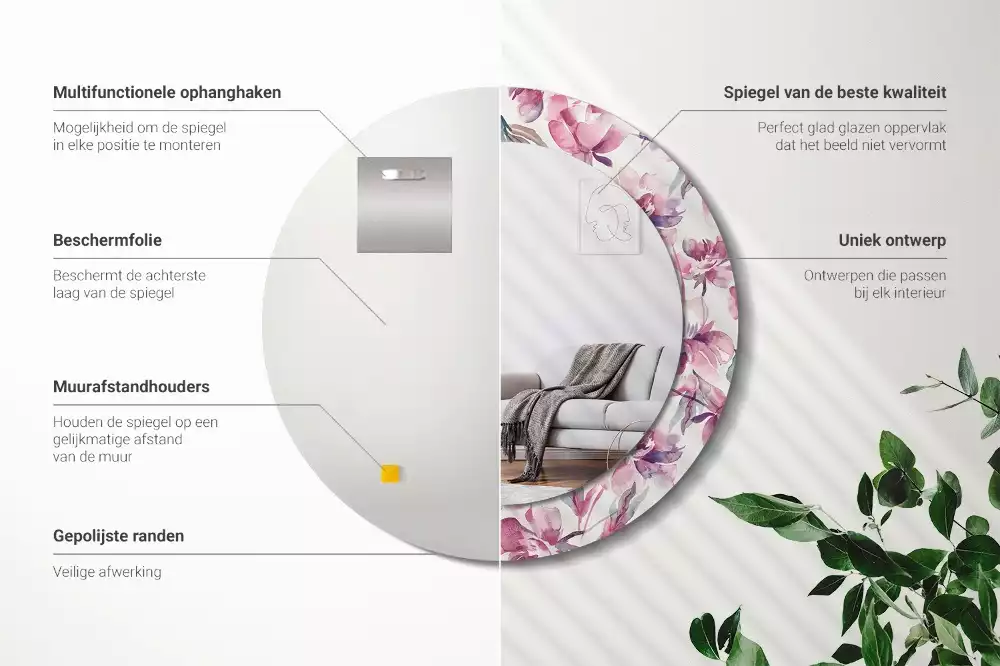 Kerek díszes tükör Pünkösdi rózsa virágai