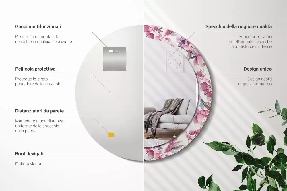 Kerek díszes tükör Pünkösdi rózsa virágai