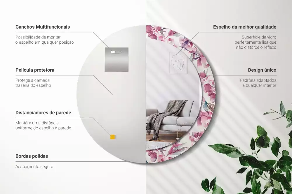 Kerek díszes tükör Pünkösdi rózsa virágai