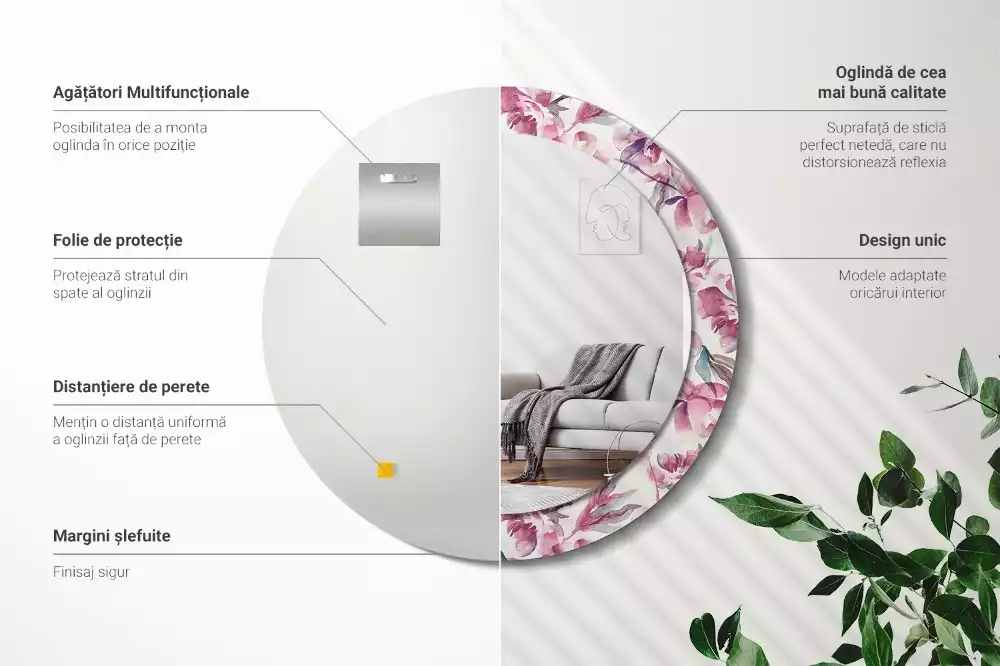 Kerek díszes tükör Pünkösdi rózsa virágai