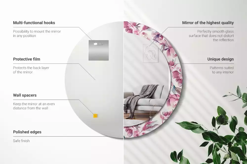 Kerek díszes tükör Pünkösdi rózsa virágai