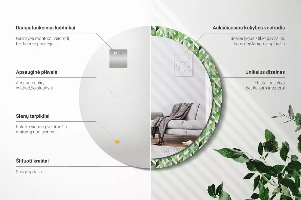 Kerek dísztükör halszálkás