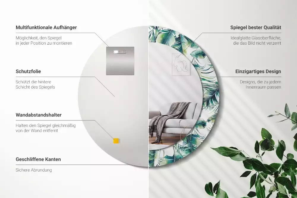 Kerek dísztükör Levelek