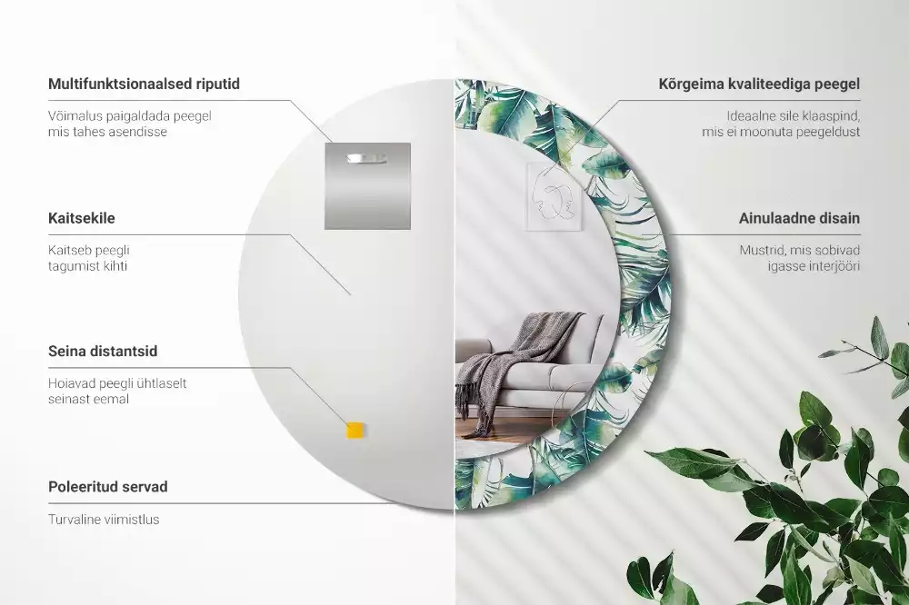 Kerek dísztükör Levelek