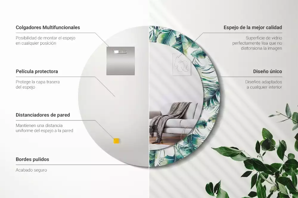 Kerek dísztükör Levelek