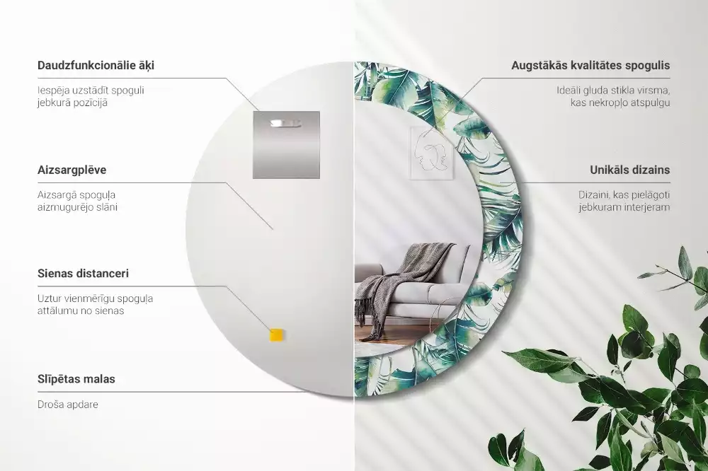 Kerek dísztükör Levelek