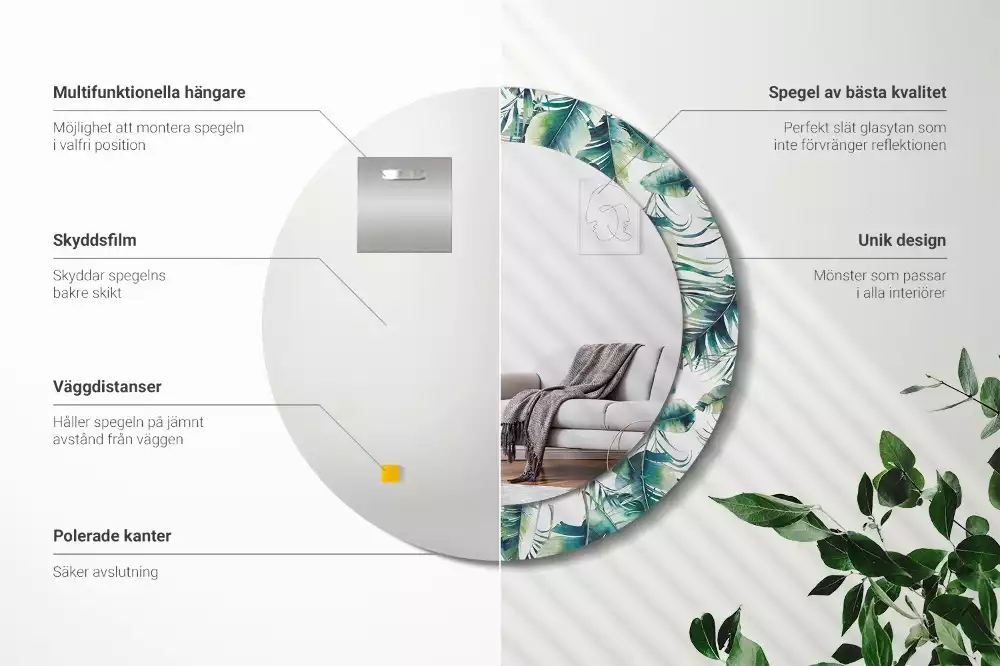 Kerek dísztükör Levelek