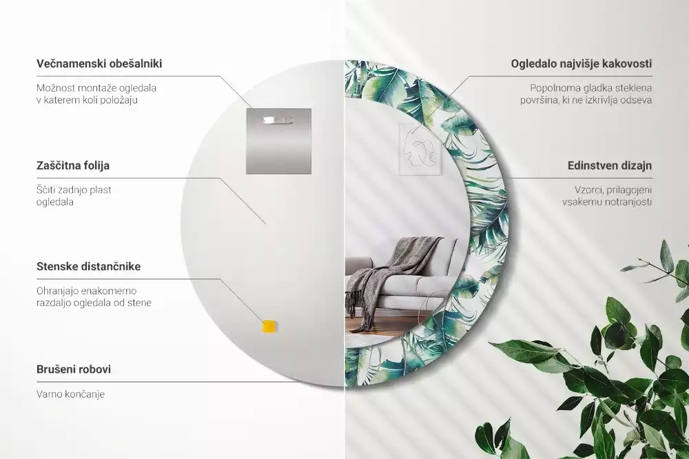 Kerek dísztükör Levelek