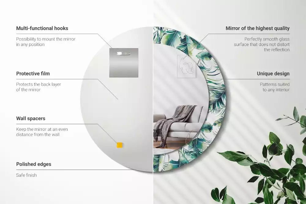 Kerek dísztükör Levelek