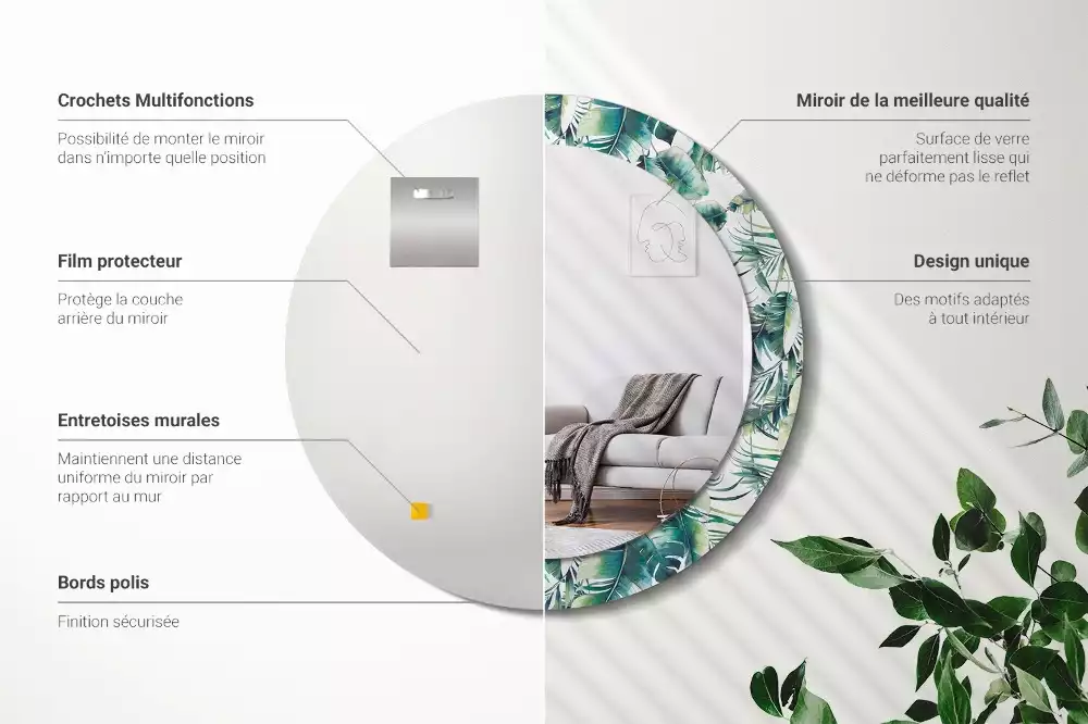 Kerek dísztükör Levelek