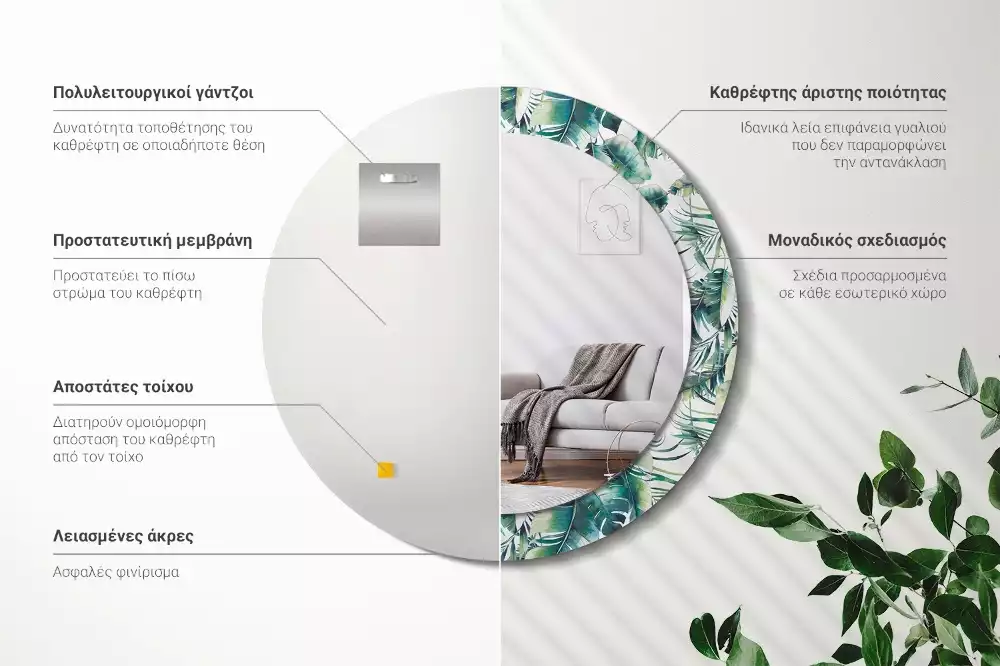 Kerek dísztükör Levelek