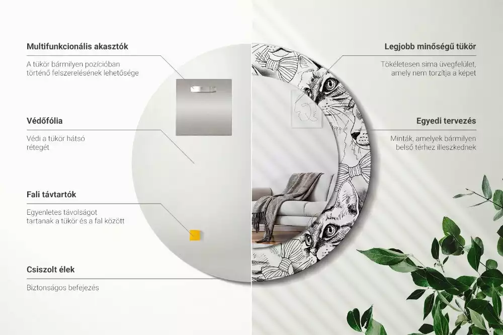 Kerek dísztükör Macskák