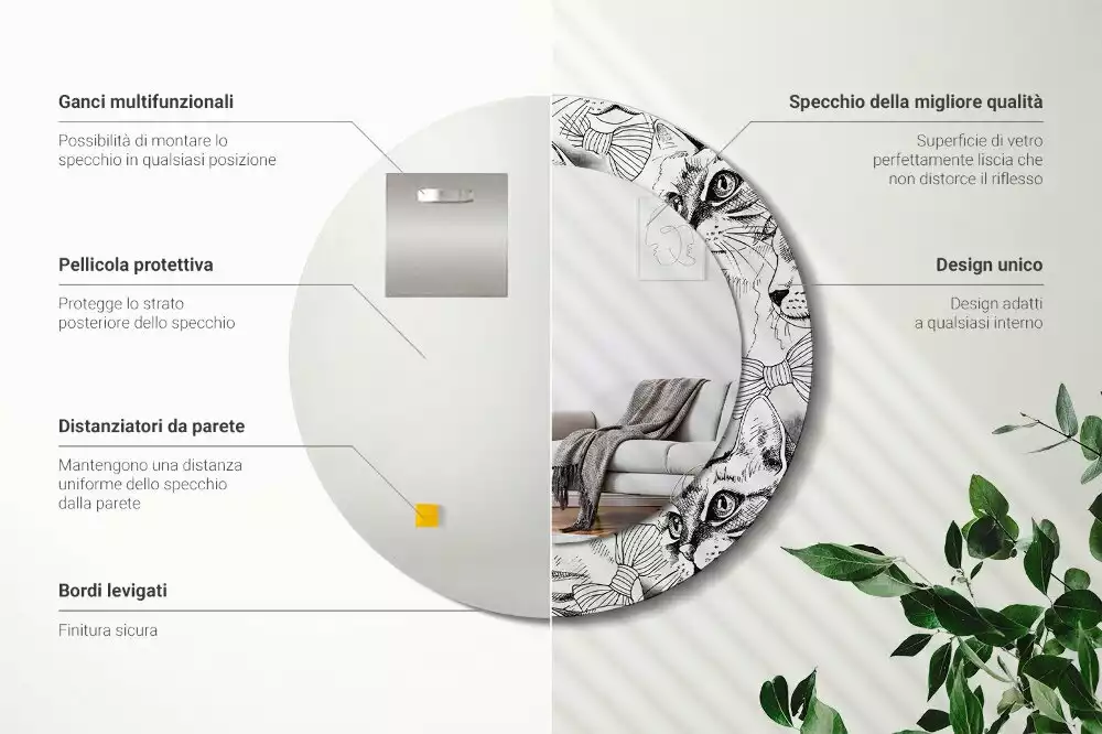 Kerek dísztükör Macskák